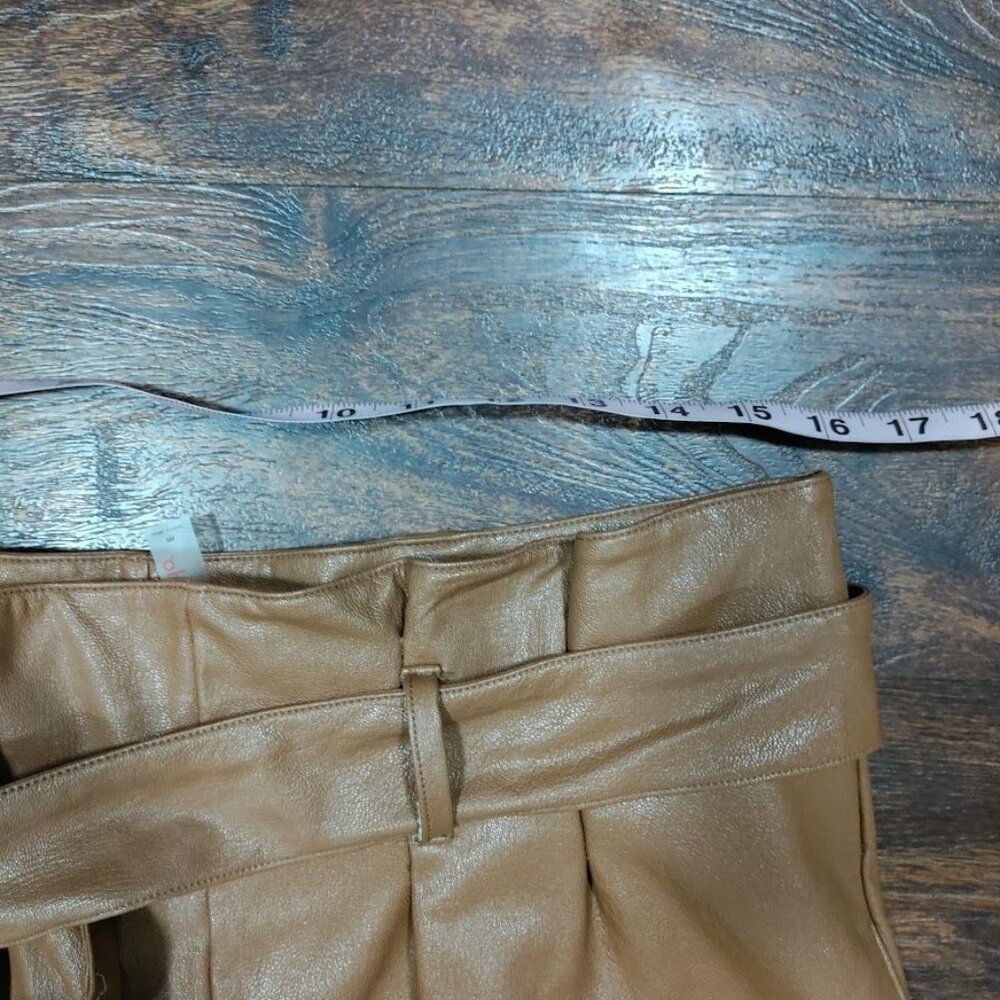 Commando Faux Leather Tie Belt Paperbag High Waisted Pant, Tan Women's Size M - Picture 4 of 7